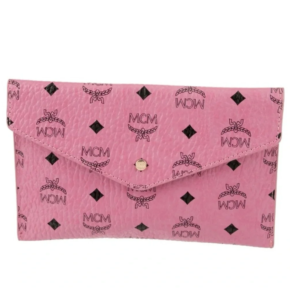 MCM Pink Monogram Envelope Clutch - Picture 2 of 7